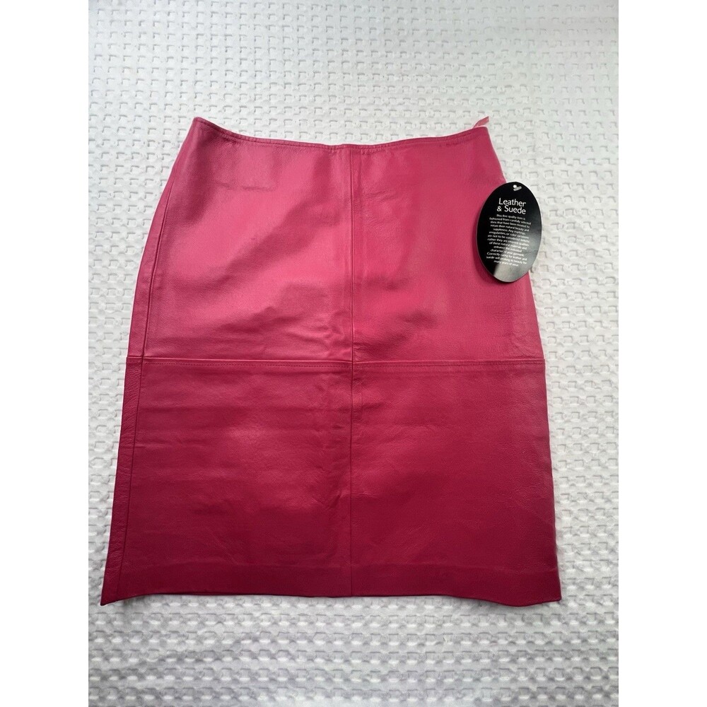 VTG 90's Newport News Hot Pink Genuine Leather Skirt Fully Lined Sz 6 Barbie